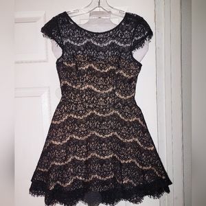 Forever21 lace sequin mini dress with nude lining color black size small